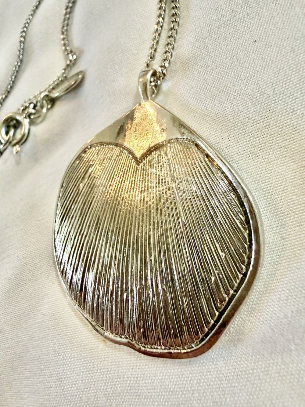Ann Taylor Silver Tone Pendant Long Statement Necklace